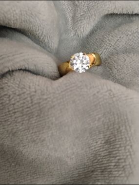 Stunning Gold Solitaire CZ Ring. Gold Over Sterling Silver.